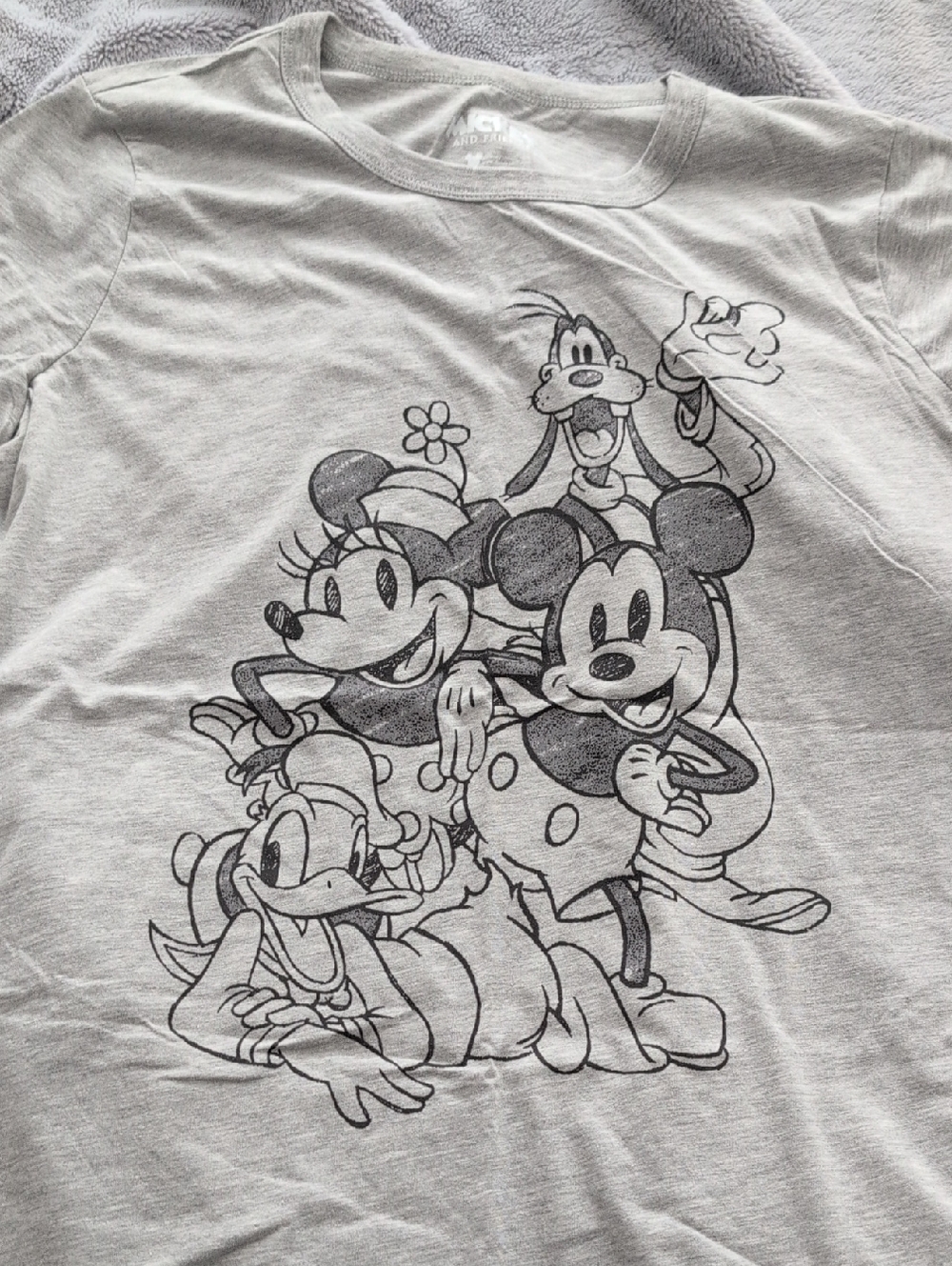 Disney Light Gray Tee with Classic Mickey & Friends Line Art
